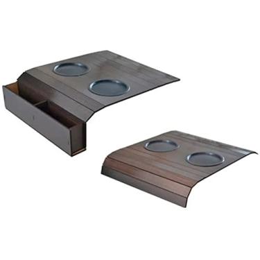 Imagem de Kit 2 esteiras para braço de sofá com porta copos e porta controle remoto MDF (1 esteira simples, 1 esteira porta controle)