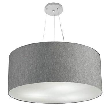 Imagem de Lustre Pendente Cilíndrico Cúpula Tecido 70x21 cm, Vivare Iluminação, Pendente4150 CZ, Cinza, Grande