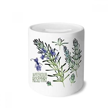 Imagem de DIYthinker Caixa de moedas de cerâmica roxa lavanda flor aquarela caixa de dinheiro porta-moedas presente de cofrinho