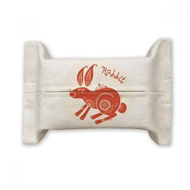 Imagem de Year of Rabbit Animal Zodíaco da China Suporte de capa de papel para lenços faciais vermelho saco de linho de algodão