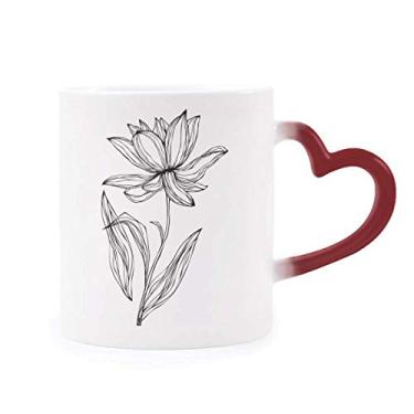 Imagem de Caneca preta de flor de lótus flor flor flor sensível ao calor copo de grés que muda de cor vermelha