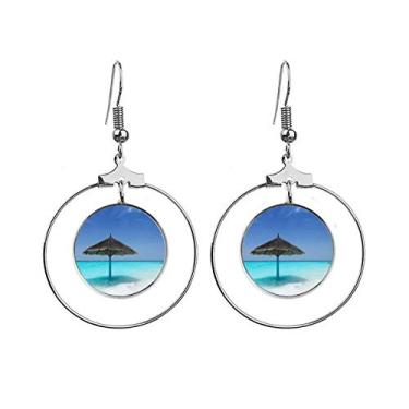 Imagem de Brincos modernos com argola e argola com pingente de árvore verde e árvore do oceano