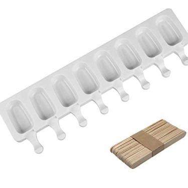 Imagem de Formas de picolé caseiras, moldes de picolé congelados de silicone, conjunto de 8 cavidades de sorvete com 50 palitos de madeira, oval, faça você mesmo, picolé, fácil liberação reutilizável