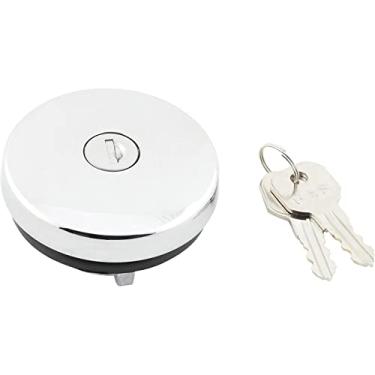 Imagem de Tampa de gás com trava ventilada tripla cromada United Pacific S1301 com 2 chaves para vários veículos Chevy e Ford 1947-71, tampa toda de metal - uma tampa com 2 chaves