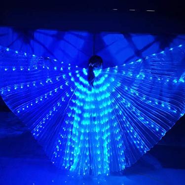 Imagem de JUOPZKENN Asas de LED Isis que acendem Asas de Fadas Asas de Dança do Ventre,Fantasias de Asas de Dança de Anjo,Asas de Borboleta com Bastões Telescópicos para Adultos Mulheres Azul ácido.