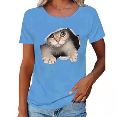 Imagem de Camiseta Estampada, Camiseta de Gola Redonda Bonita e Confortável Moda Solta para Mulheres para Compras (GG)