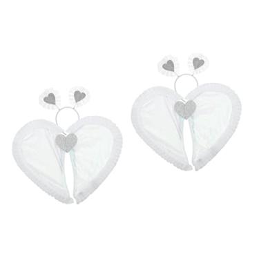 Imagem de 2 conjuntos de asas de amor roupas de menina vestidos de menina traje asa unicórnio bandana asa de fada trajes de anjo para meninas asa branca adultos anjo bandana baile de formatura vestuário primave