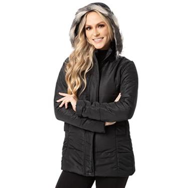 Imagem de Sobretudo Jaqueta Feminina Com Capuz Removível Frio Inverno (Cinza, G) (GG, Preto)