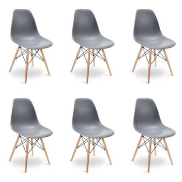 Imagem de Kit 6 Cadeiras Eames Wood Design Eiffel Jantar Cinza Escuro