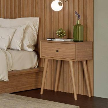 Imagem de Mesa de Cabeceira com 01 Gaveta Retrô 67x50cm Marrom Dalla Costa Freijó/Madeirado
