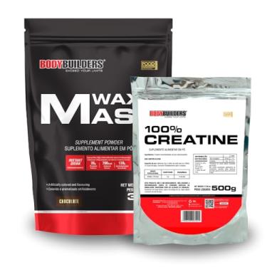 Imagem de Kit Waxy Mass 3kg + 100% Creatina 500g - BODYBUILDERS (Médio, Chocolate)
