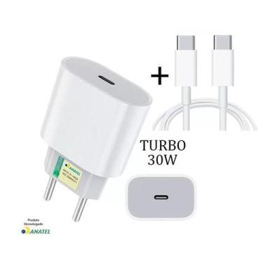 Imagem de Kit Carregador Turbo 30W Fonte Usb-C + Cabo Tipo-C Compatível Samsung