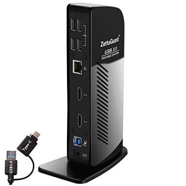 Imagem de ZettaGuard Estação de ancoragem universal com visor duplo 4K USB 3.0, monitor de vídeo duplo com HDMI 4K X 2K a 60hz, Gigabit Ethernet, entrada de áudio estéreo 6 entradas USB 3.0 para PC USB-C/USB-A