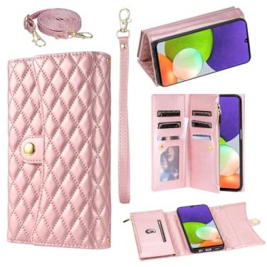 Imagem de Asuwish Capa de telefone para Samsung Galaxy A22 4G 6,4 polegadas capa carteira com alça de pulso couro flip zíper suporte para cartão de crédito acessórios slot celular M32 M22 F22 A 22 22A G4