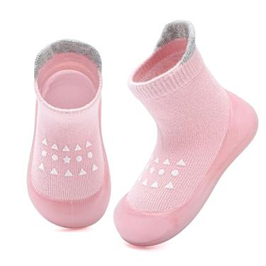 Imagem de Sapatos para bebês meninos meninas primeiro caminhada antiderrapante com sola de borracha macia para bebês, Geometria rosa, 12-18 Months Toddler