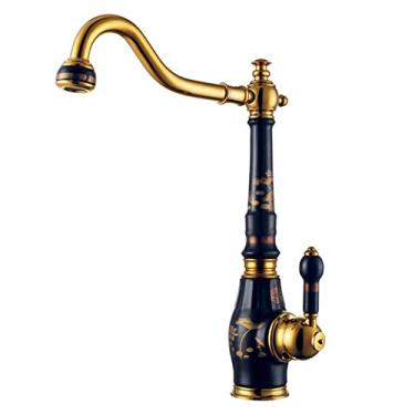 Imagem de Torneira de banheiro Torneira de latão com torneira de cozinha de porcelana/alça única acabamento dourado torneira de pia torneiras misturadoras (cor: D)