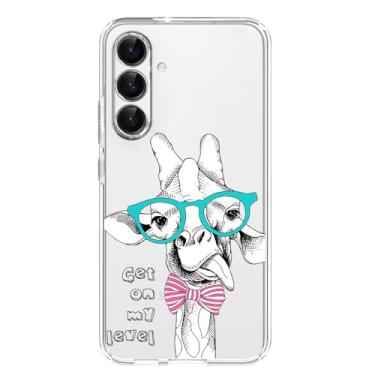 Imagem de Blingy's Capa para Samsung Galaxy S24 Plus, design de girafa engraçado, desenho criativo, desenho animado, estilo animal, capa transparente transparente e macia de TPU (6,7 polegadas (girafa careca)