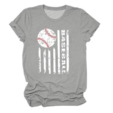 Imagem de Camiseta feminina de beisebol estampada gola redonda camiseta solta manga curta túnica camiseta de beisebol verão, Cinza - B, XXG
