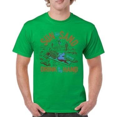 Imagem de Camiseta masculina Sun and Sand Drink in My Hand But its a Dry Heat Funny Skeleton Desert Summer Beach Vacation, Verde, P