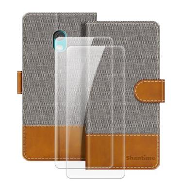 Imagem de MILEGOO Capa de couro magnética para Nokia 235 4G 2024 com carteira e compartimento para cartão + [pacote com 2] protetor de tela de vidro temperado para Nokia 235 4G 2024 (2,8 polegadas) cinza