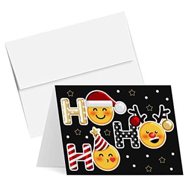 Imagem de 2023 HOHO HO Cartões comemorativos e envelopes engraçados e fofos emoji preto dobrável para Natal e Ano Novo 10,8 x 14 cm quando dobrado (tamanho A2) conjunto de 25 cartões e envelopes