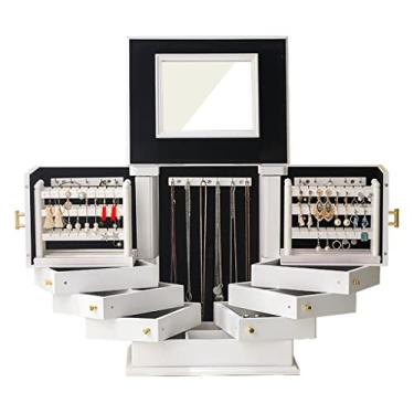 Imagem de Organizador de joias Caixa de joias Grande Caixa de joias Caixa organizadora de joias com 6 gavetas Suporte para estojo de armazenamento com espelho Meninas Caixas de joias Estojo de joias Armazenamen