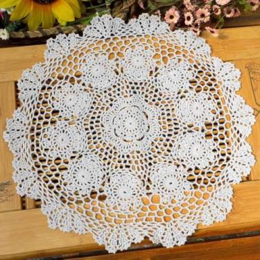 Imagem de Porta-copos redondos feitos à mão em tecido de crochê Phantomon Lace Doilies, 100% algodão, pacote com 4, 15 polegadas (40 cm x 40 cm), Branco