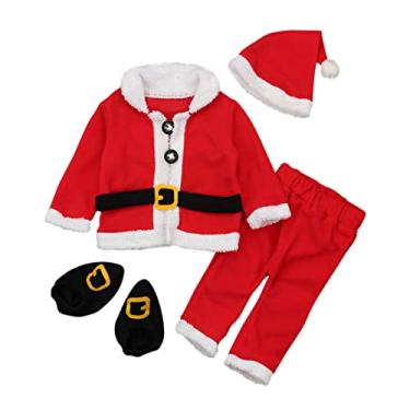 Imagem de FIOMVA Christmas Baby Girl Boy Santa Costumes Clothes Outfits Dress Jacket Coat Long Pants Hat Socks Cosplay … (Red White Pants set, 5-6X)