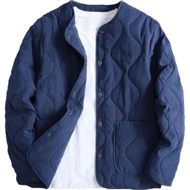 Imagem de Outono inverno o-pescoço acolchoado jaqueta masculina versátil verde do exército retro engrossado casaco masculino techwear botão acima jaqueta de tamanho grande, marinha, xl