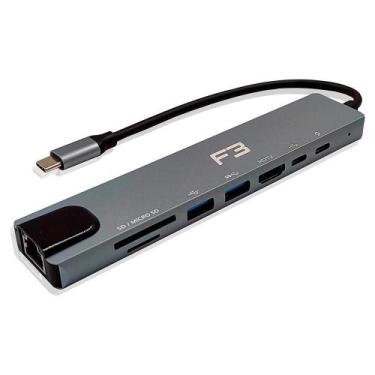 Imagem de Hub F3 Adaptador Type-c 8 em 1, para HDMI, Type-c, USB 3.0, USB 2.0, M