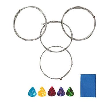 Imagem de JYsun Cordas de baixo elétrico, 1 conjunto completo com núcleo de aço, liga de níquel, bola, com 1 pano de limpeza azul e 5 palhetas de guitarra