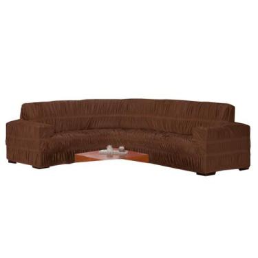 Imagem de Capa De Sofá De Canto Tecido Malha Gel 01 Peça Elasticada Marrom - EDE