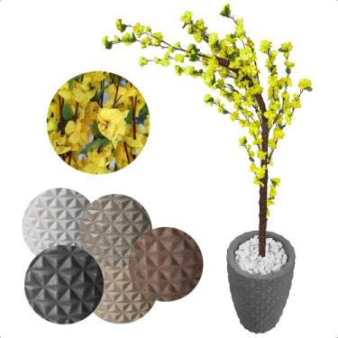 Imagem de Cerejeira Amarela Com Galho Curvo Planta Artificial Com Vaso De Decora