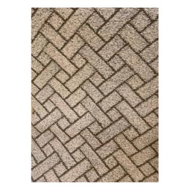 Imagem de Tapete Clean Retangular Elegante 1,00 x 1,50 Carpete Marrom em Polipropileno Estampa Moderna Desenho Geométrico Tijolinhos Base Antiderrapante 1x1,5m Decoração Para Sala de Estar Quarto Recepção