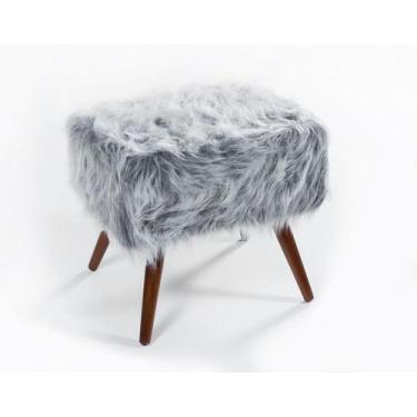Imagem de Banqueta Puf Pelúcia Cinza Para Penteadeira Sala Quarto - OUTLET SHOP 