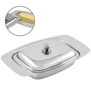 Imagem de Manteigueira De Inox Com Tampa Para Vedação 19cm Prateada Mateiga Tabl
