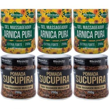 Imagem de Kit 3 Gel Massageador Arnica Pura 200g + 3 Pomada Sucupira - Rhenuks