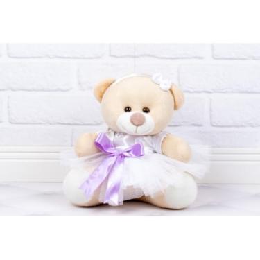 Imagem de Urso de Pelúcia Tedde 12 cm, Daminha Cetim Branco (DETALHE - LILAS)