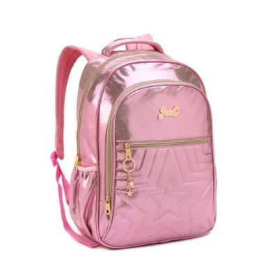 Imagem de Mochila Escolar Passeio Juvenil Feminina Estilosa Metalizada Denlex, R