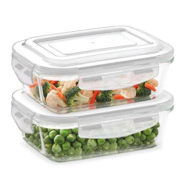 Imagem de Kit 2 Pote De Vidro Hermetico 640ml Ratangular BPA Free Tampa Plastica
