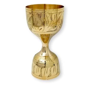 Imagem de Hashcart Copo jigger de latão – Copo medidor – Dispensador de copo de shot | Acessórios de barra | Jigger 59 g Acabamento Dourado de 28 g (30 ml/60 ml), com gravação sedutora