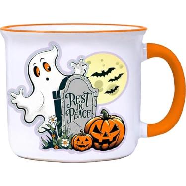 Imagem de Spoontiques Canecas de cerâmica Ghost – Capacidade para bebidas de 400 ml – Segura para micro-ondas e lava-louças – 9,5 cm de altura