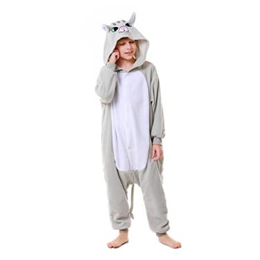 Imagem de CANASOUR Macacão infantil unissex de Halloween para meninas, anime, cosplay, fantasia, festa, cosplay, Gato cinza, 8-10 Anos