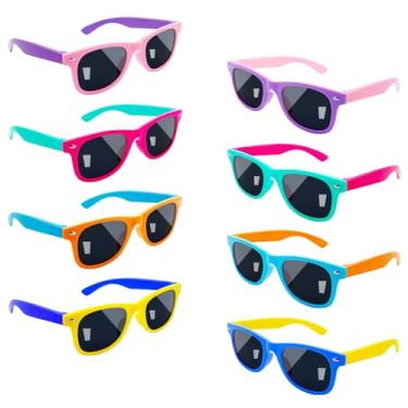 Imagem de Pacote com 8 óculos de sol infantis a granel, óculos de sol de festa neon para crianças, praia, piscina, aniversário, brindes, lembrancinhas de festa para meninas e meninos