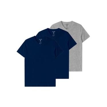 Imagem de Kit com 3 Camisetas Masculina Malwee 1000004422, Azul marinho, XGG