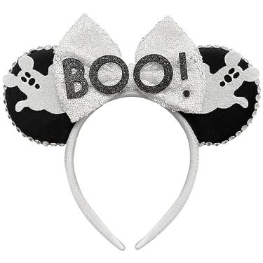 Imagem de Bolonar Faixa de cabeça de Halloween fantasma Halloween Minnie Mouse Ears Headband Boo! Argola de cabelo de Halloween Acessórios de cabelo para mulheres meninas