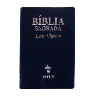 Imagem de biblia sagrada ntlh letra gigante luxo com indice preta/azul, CAPA AZU