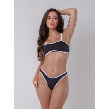 Imagem de Conjunto Biquíni Bicolor Calcinha Asa Delta Com Forro Moda Praia Verão