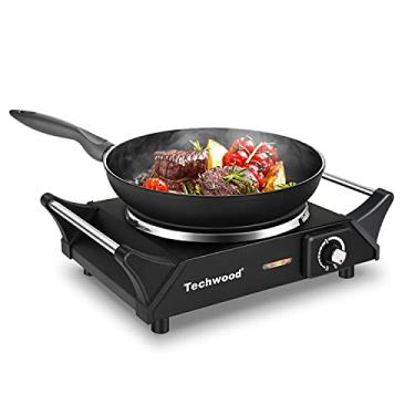 Imagem de Techwood Placa Quente, Fogão Elétrico para Cozinhar, Queimador Único de Bancada de 1500 W com Temperatura Ajustável e Alças Duplas, Fogão de 7,5 ”Para Rv/Casa/Acampamento, Compatível com Todas As Pane