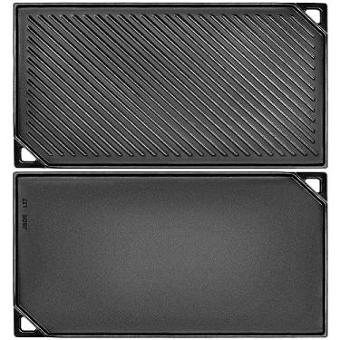 Imagem de GGC Chapa de Ferro Fundido Reversível, Chapa de Dupla Face para Fogões, Churrasqueiras A Gás e Cozinha Ao Ar Livre, Chapa Plana e com Nervuras de 16,5 X 9,5
